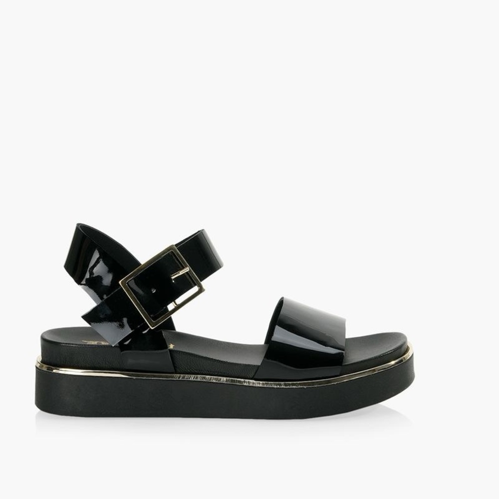 Elegant Black Patent Leather Women's Platform Sandals